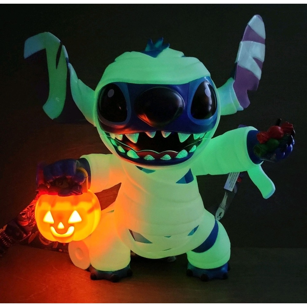 Glow in the Dark Halloween Stitch Mummy Popcorn Bucket Figure Light Up Pumpkin